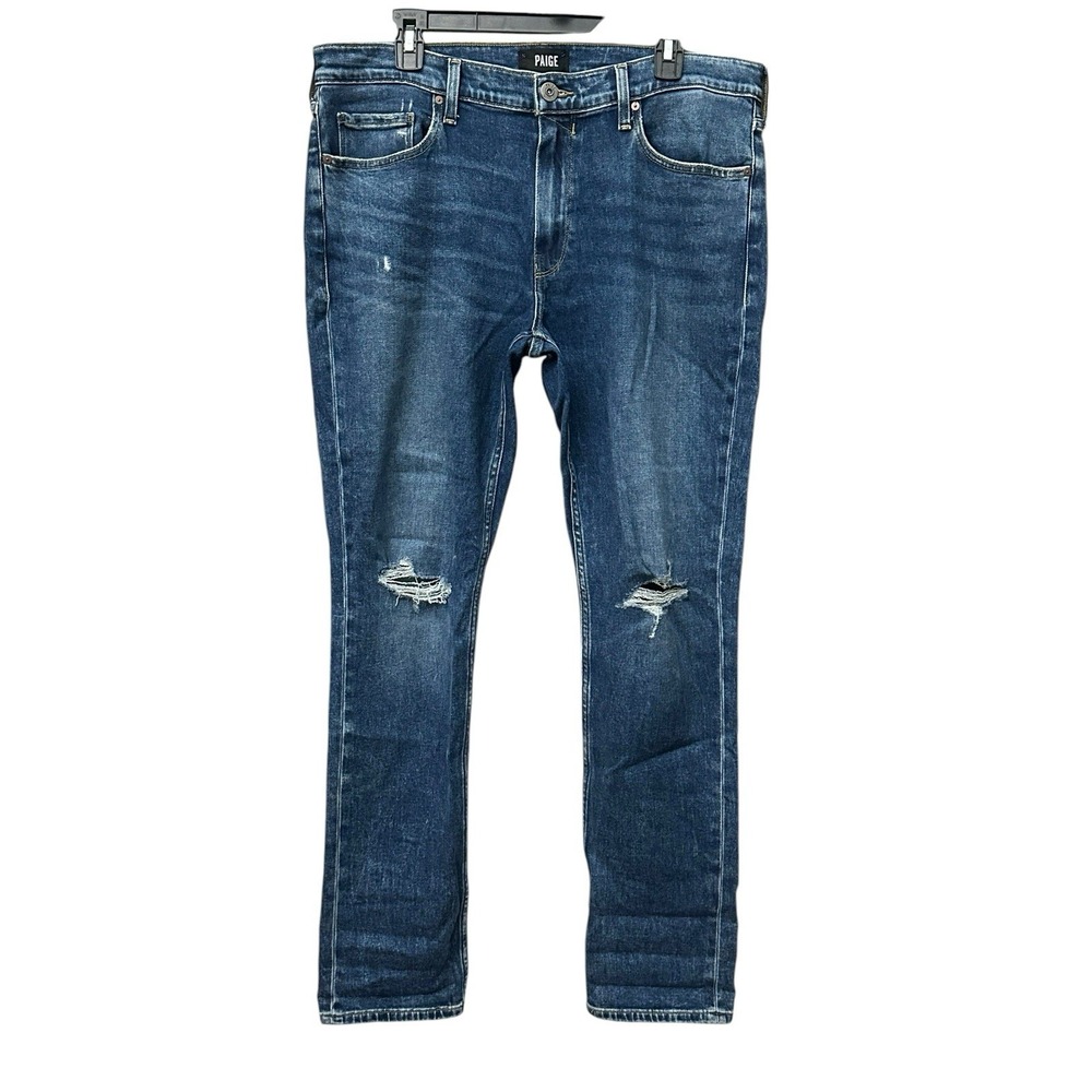 PAIGE Lennox Christian Destructed Medium Wash Jeans Size 36‎ Distressed #MN7-7
